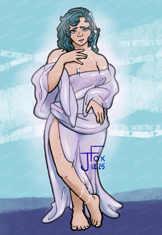 Chandrelle Mooncaster, selkie wizard commission: DND character portrait full body render, simple background — $60