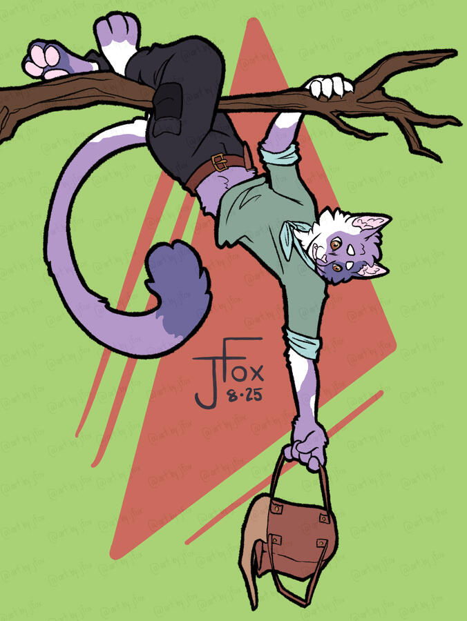 “Close Call” art trade with mahangawolfy on Instagram, character design by Mahanga full body, flats, simple background — $50