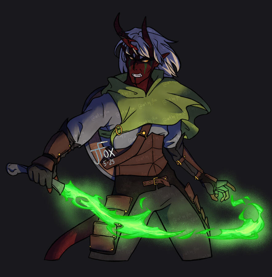 Shifter, tiefling druid design by Jaden Rae three-quarters, render, no background — $50