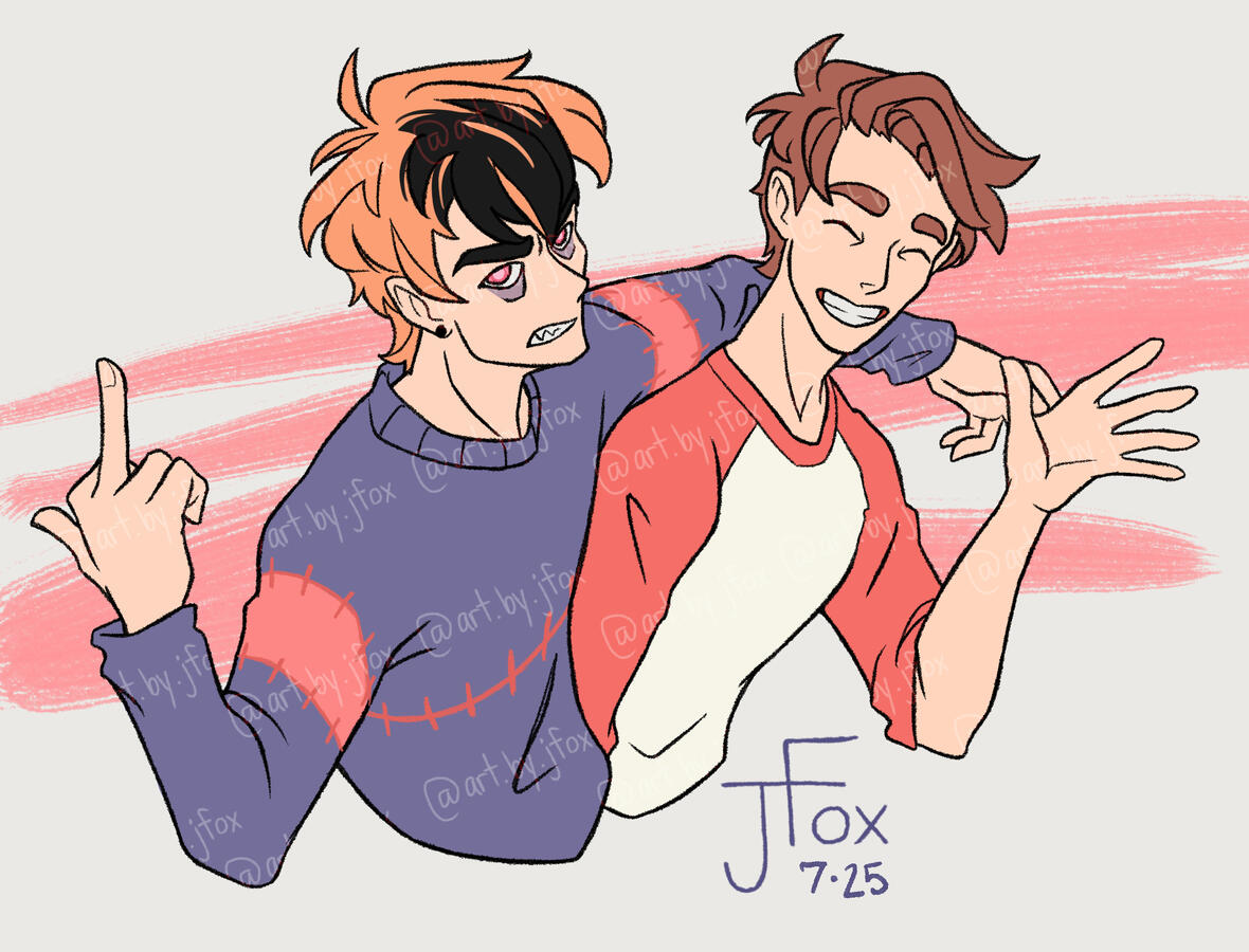 “Pair of Cuties” character design by prezombiee on ArtFight bust, flats, +1 subject, simple background — $40