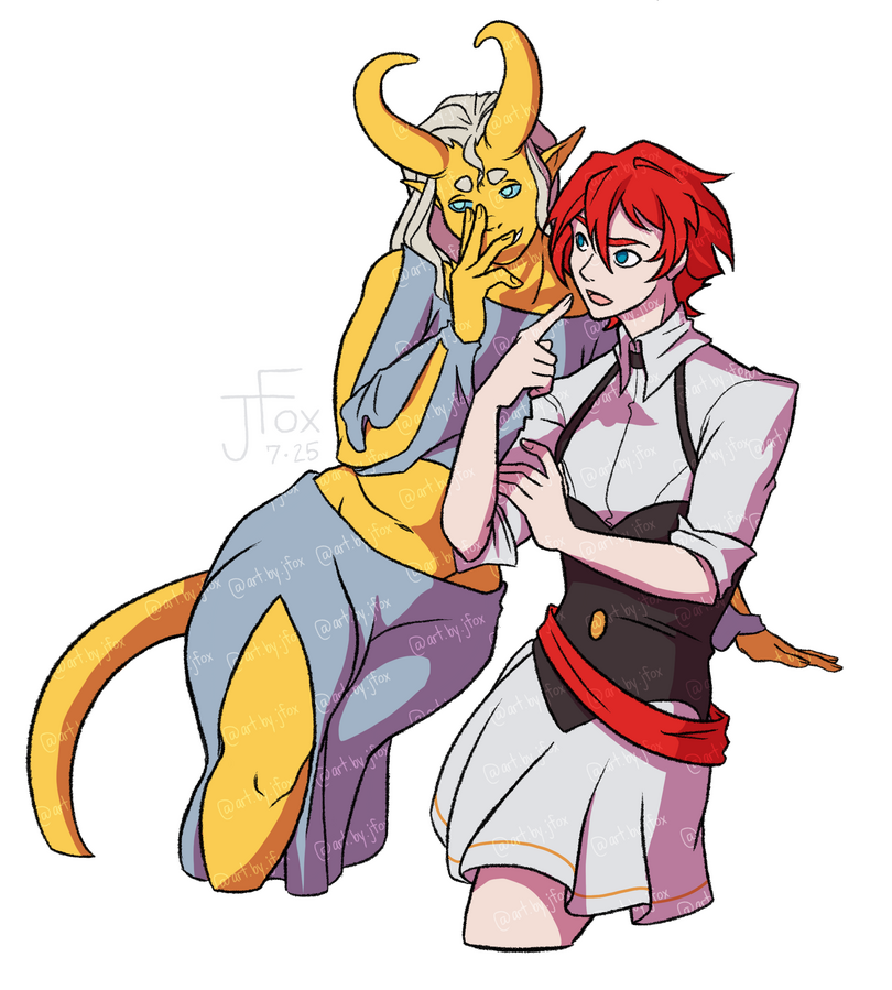 “Gossip Girls” character design by Jaden Rae and enaoyu on ArtFight three-quarters, render, +1 subject, no background — $65