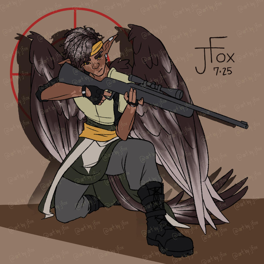 “Target Aquired” character design by OrpheusWannabe on ArtFight full body, flats, simple background — $50