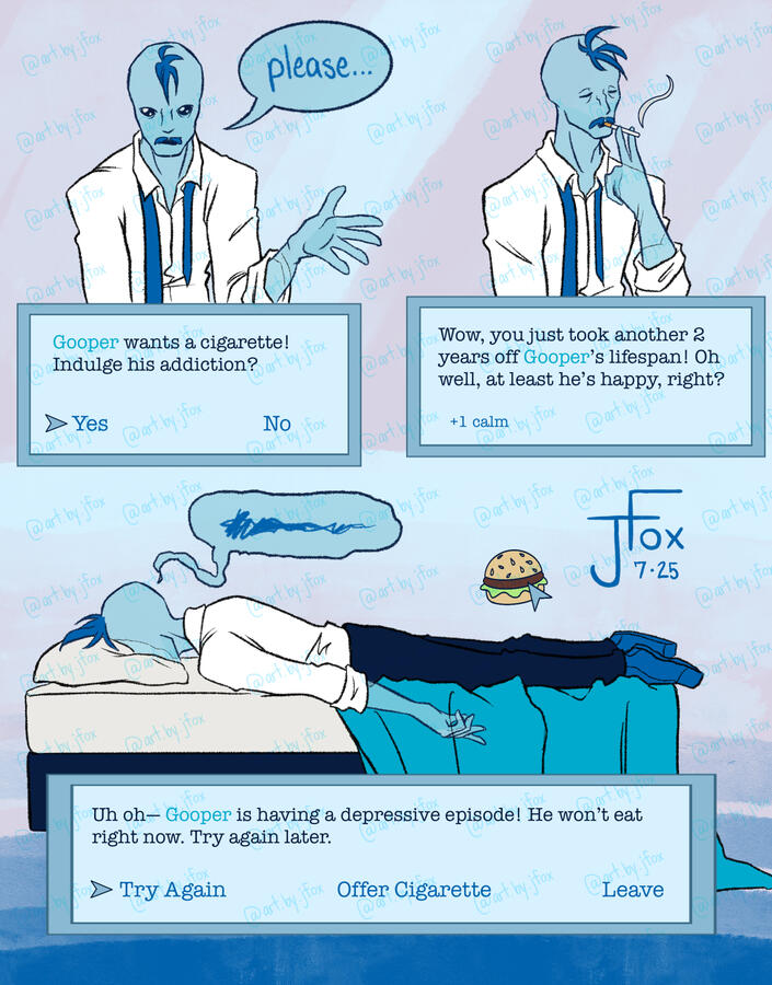 “Have You Fed your Gooper Today?” character by Sara O’Heeron of APWSTR Productions on YouTube, humanoid design by Jaden Rae