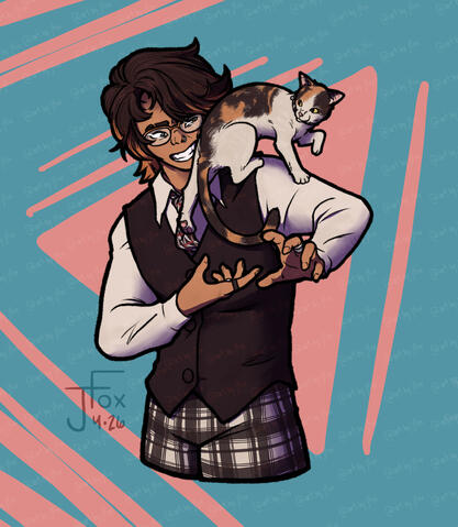 commission: a birthday card for the client’s cat, depicting the two of them— original also included a happy birthday message for the little lady three-quarter render, +1 subject, simple background — $65