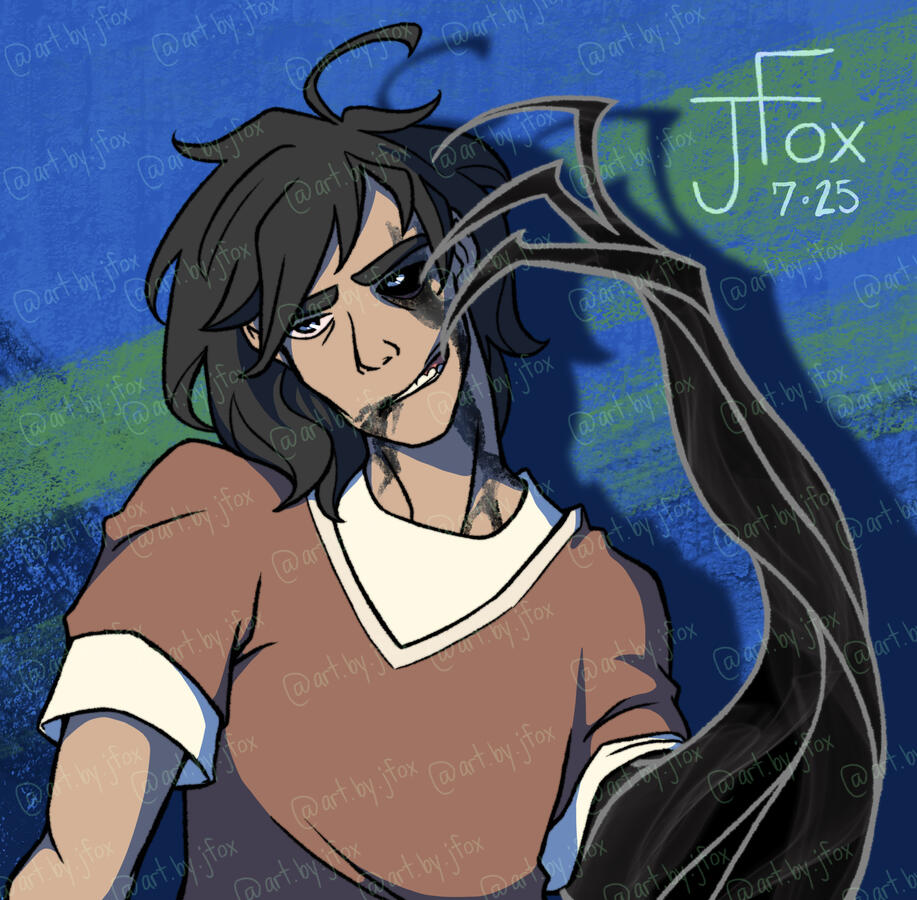 “Smile, Why Don’t You?” character design by vee indie art on ArtFight bust, flats, pattern background — $40