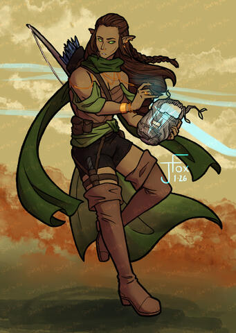 Gweyhir, elf bard commission: DND character portrait full body render, simple background — $60
