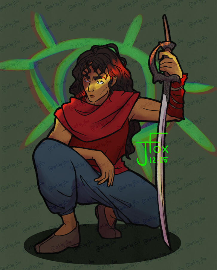 Melnar’i, kalashtar bard/paladin for u/Careless_Mind on reddit full body, flats, no background — $50