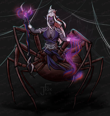 commission: portrait of S’alani, a drow priestess possessed by the spider goddess Lothira— see the alt. version on my Instagram fullbody render, +1 halfbody, monstrous form, simple background — $90