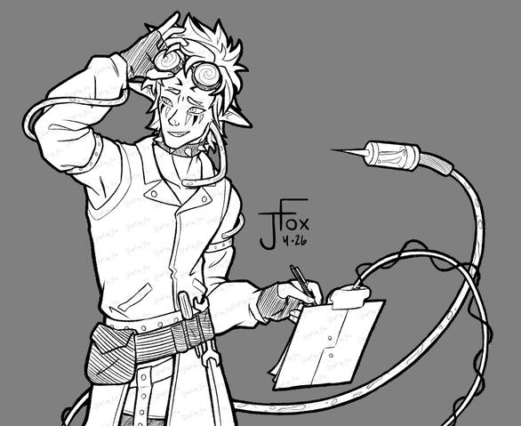 art trade: Midas the mechanical elf three-quarter lineart, no background — $30