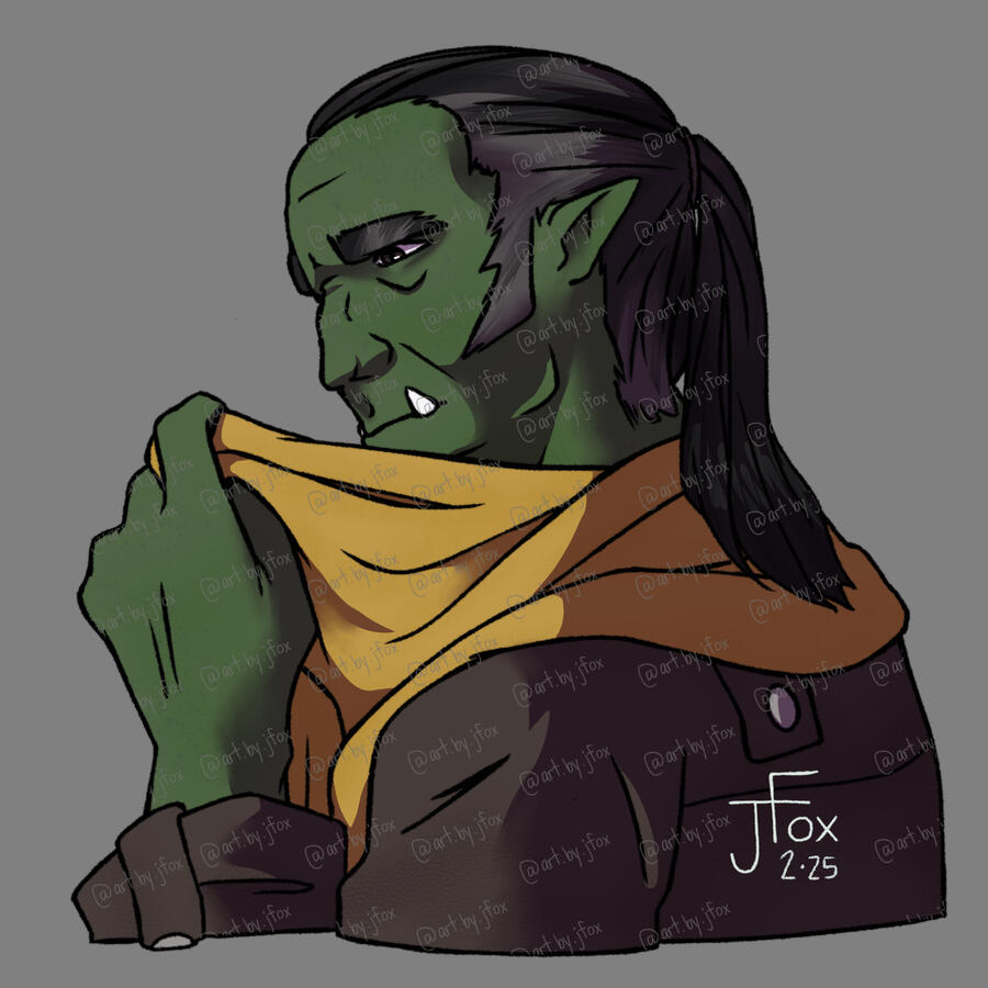 Korrik O’Shay, half-orc fighter design by Jaden Rae bust, render, no background — $40