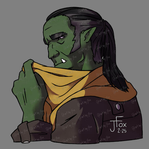 Korrik O’Shay, half-orc fighter design by Jaden Rae bust render, no background — $40