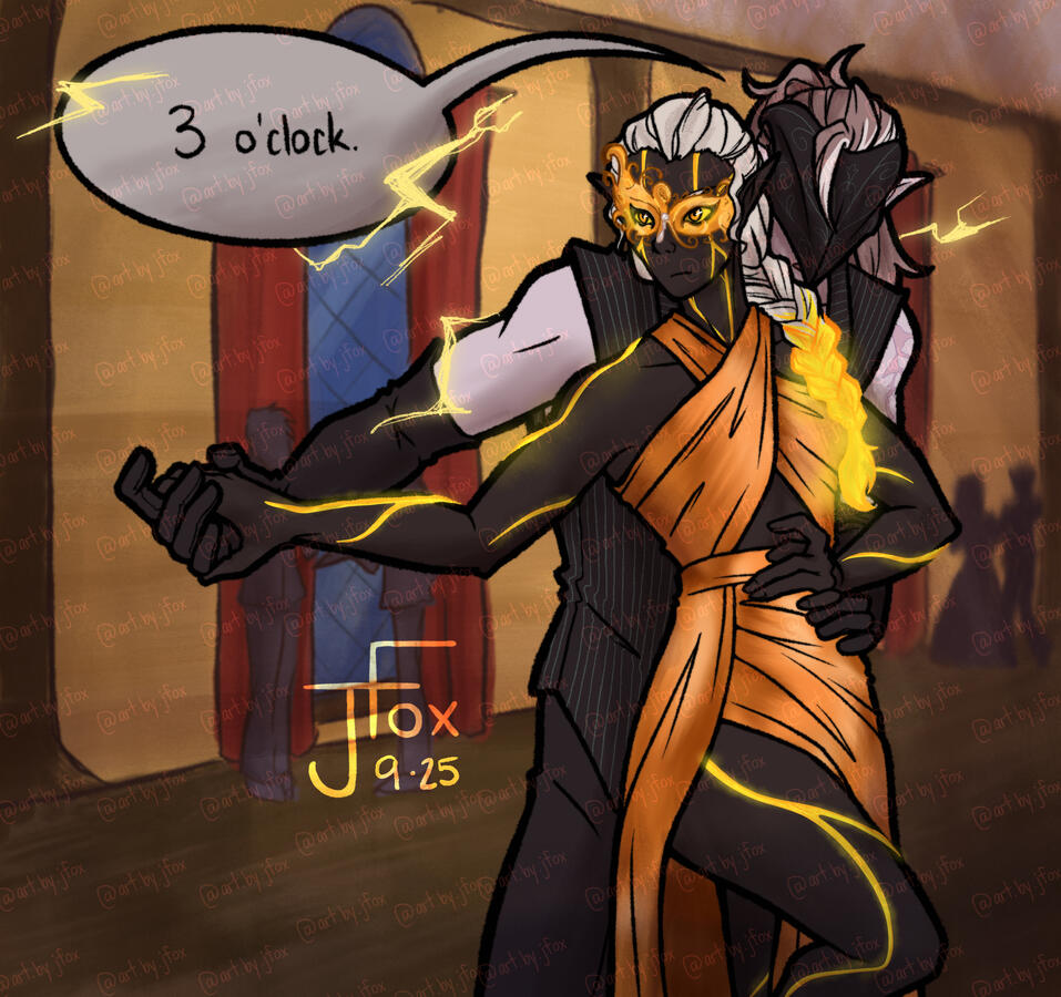 “On the Hunt” character design by Jaden Rae three-quarter, render, +1 subject, abstract background — $75