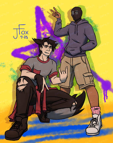 “Squad Up” character design by Jaden Rae and voidedvinyl on Twitch full body render, +1 subject, abstract background — $90