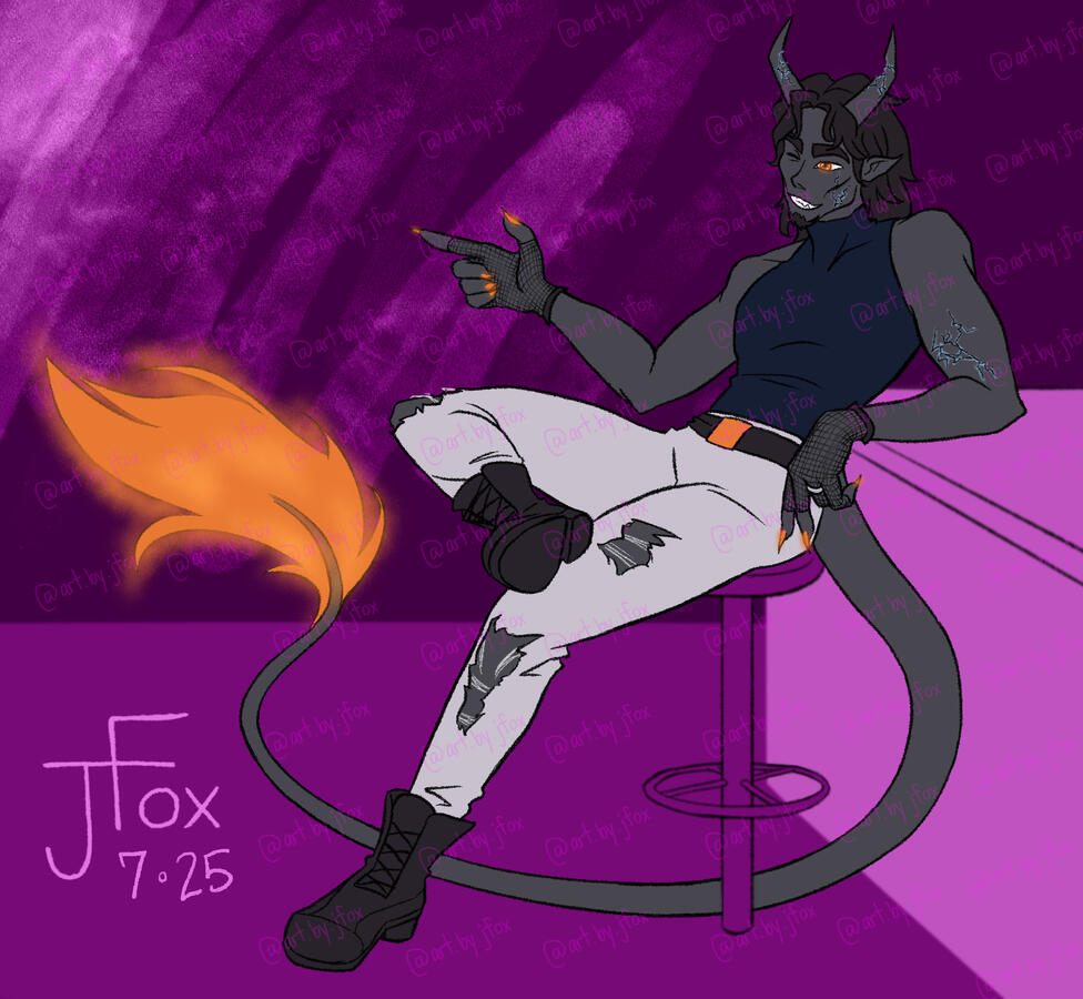 “In the Clurb” character design by littlemissunderachiever on Instagram full body, flats, abstract background — $60